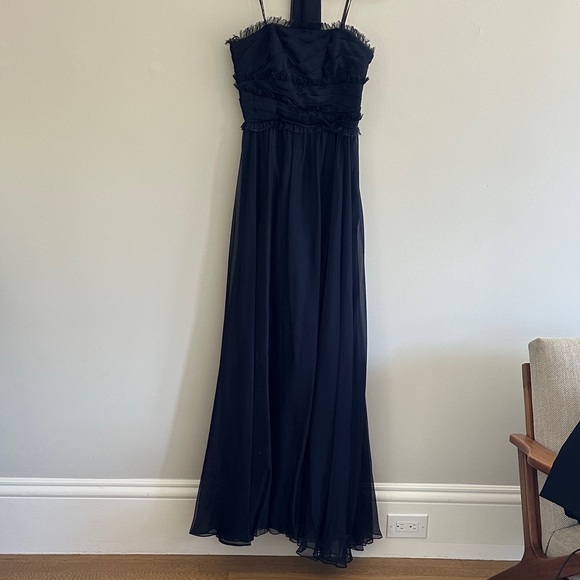 Monique Lhuillier Dresses & Skirts - Monique Lhuillier Navy Blue Strapless Chiffon Gown